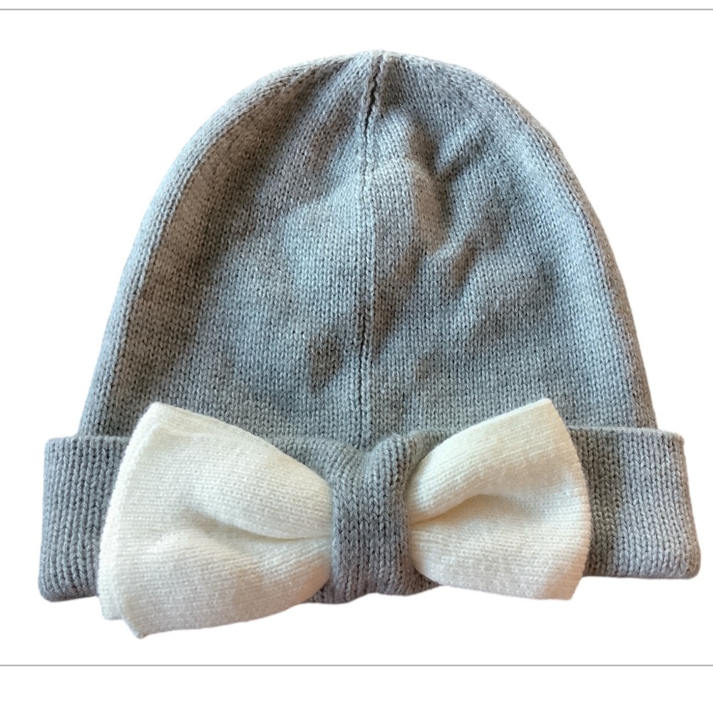 Kate Spade Grey & Cream Bow Beanie Luxury Winter Casual
